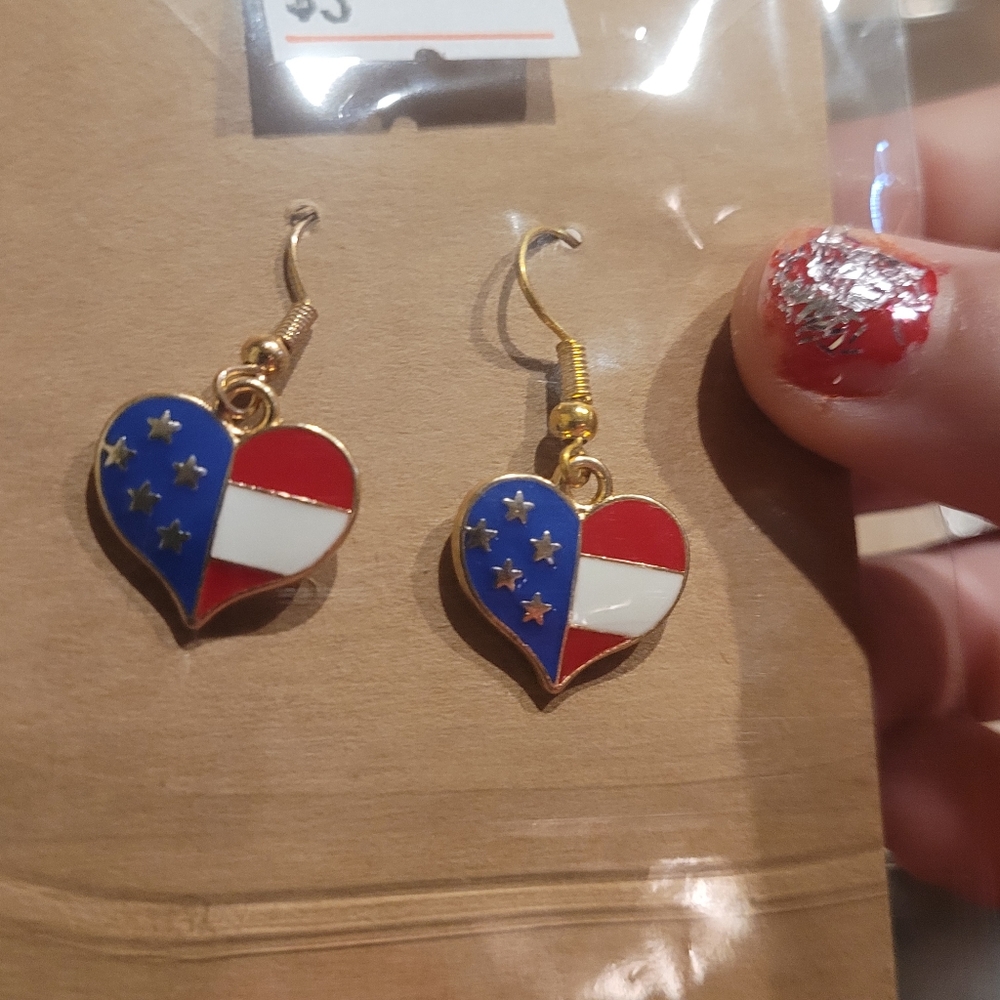 American flag heart earrings